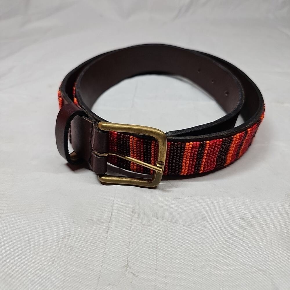 Vintage Handmade Leather Beaded Western Belt Size Approx. 35x 1 ⅜" wide